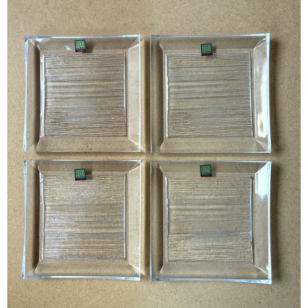 NEW Hoya Japan Crystal Plates Dishes Square Set Of 4